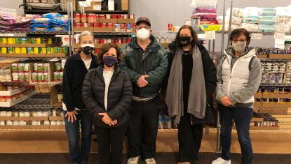 Fran Berasi (food pantry board member and volunteer), Christa Collier (NBUW), Mark Rondeau (pantry co-founder and president), Candace Winkler (BUW) and Patti Messina (NBUW)